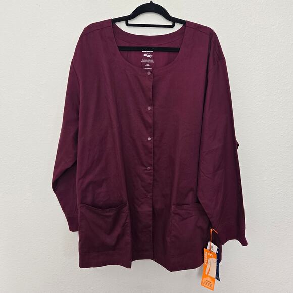 Landau All Day NWT Dark Maroon Snap Button Up Scrub Jacket Unisex Fit Size 4XL - Picture 1 of 7
